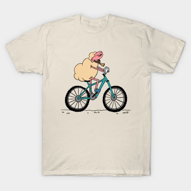 Sheep Riding A Bicycle T-Shirt by OnepixArt